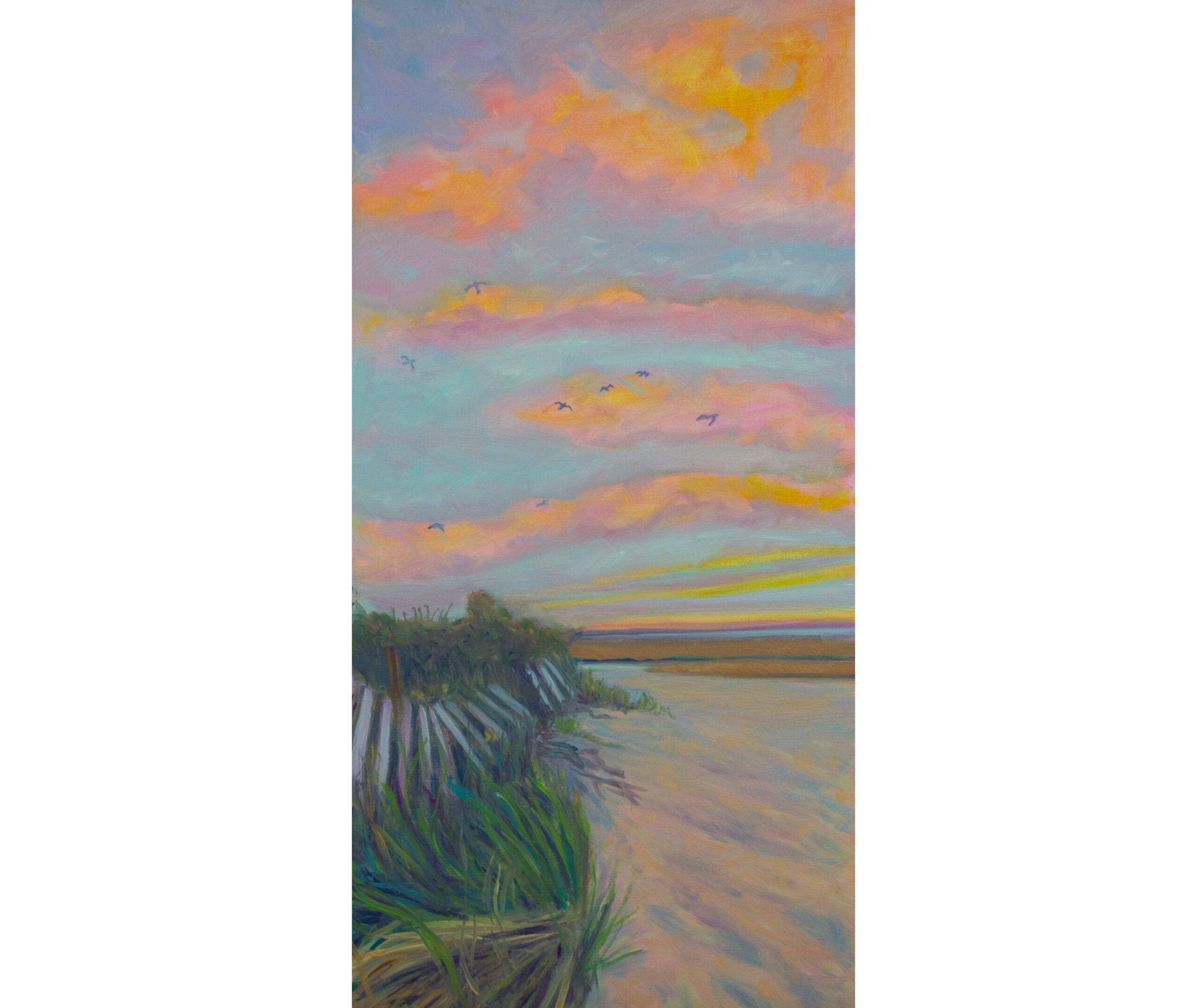 Modern realist painting. American Impressionism. Impressionist color. Sunset vertical beach landscape Painting. Cape Cod.