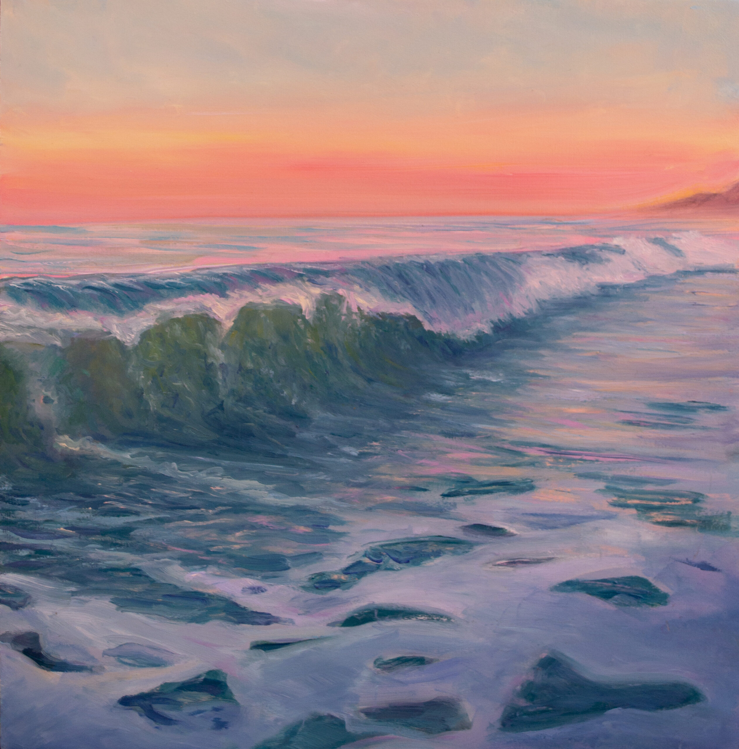 Modern realist painting. American Impressionism. Impressionist color. Sunset wave painting. Cape Cod.